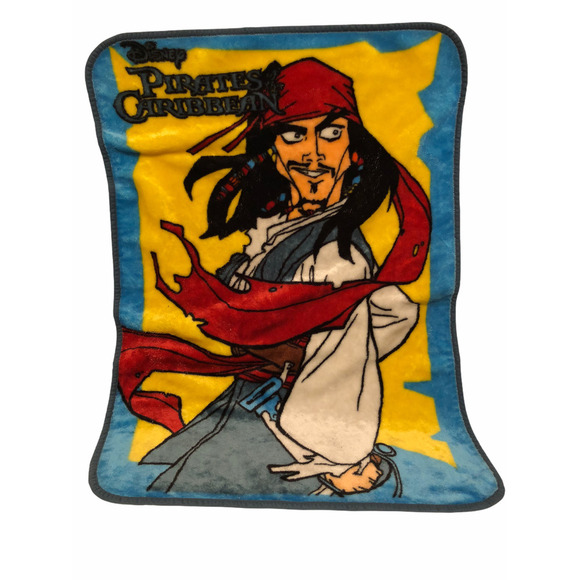 Vintage Pirates of the Caribbean Disney Cartoon Childs Baby Plush Blanket Jack - Picture 1 of 9
